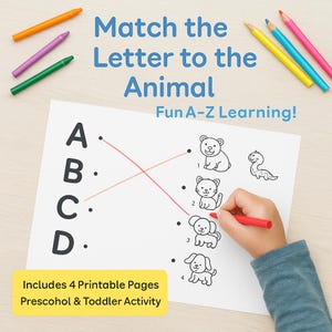 Letter to Animal Matching Game – Fun Alphabet PDF for Kids | Printable ABC Matching Pages | Montessori Preschool & Toddler Activity