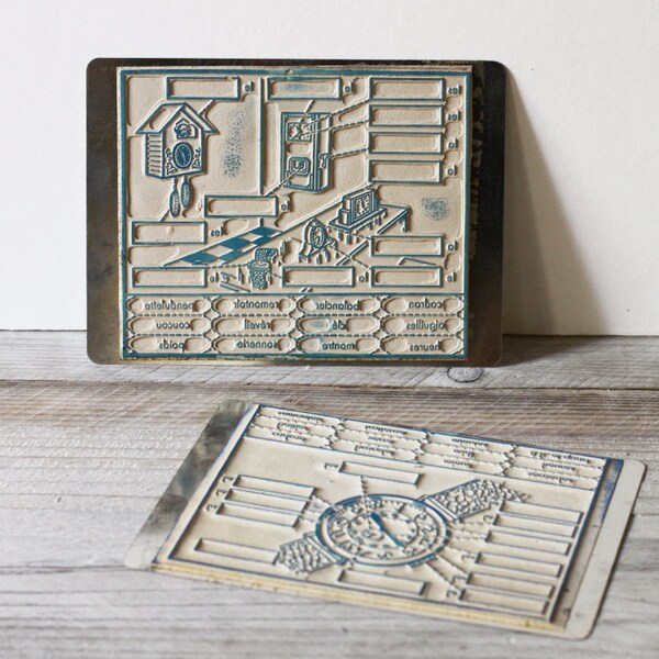 Two vintage French rubber school stamps time | SALE 40% off with code SUMMERBREAK | Clock