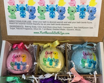 Axolotl Squishies 6-pack XL 5.5 oz Bath Bomb Gift Set for Kids