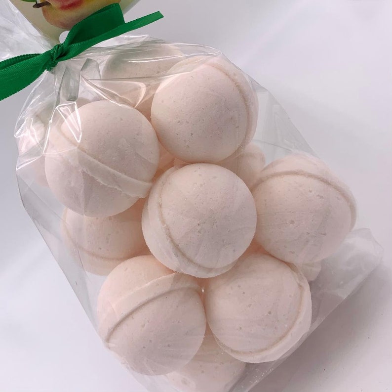 14 bath bombs Ginger Peach Pier 1 Type gift bag bath fizzies, great for dry skin, shea, cocoa, 7 ultra rich oils image 1