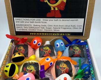 Pac-Man Pencil Toppers 8-pack XL 5.5 oz Bath Bomb Gift Set for Kids