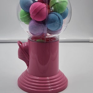 Bubble Gum Machine with little gumball bath bombs in brightly colored bubble gum scent, 12 gumball bath bombs