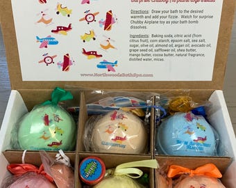 Chubby Airplanes 6-pack XL 5.5 oz Bath Bomb Gift Set for Kids