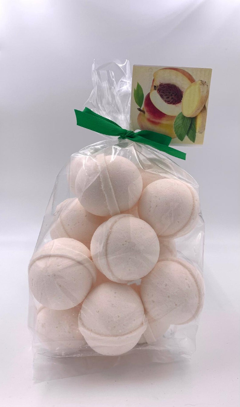 14 bath bombs Ginger Peach Pier 1 Type gift bag bath fizzies, great for dry skin, shea, cocoa, 7 ultra rich oils image 4