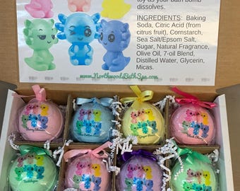 Large Axolotl Squishies XL 5.5 oz Bath Bomb Gift Set for Kids