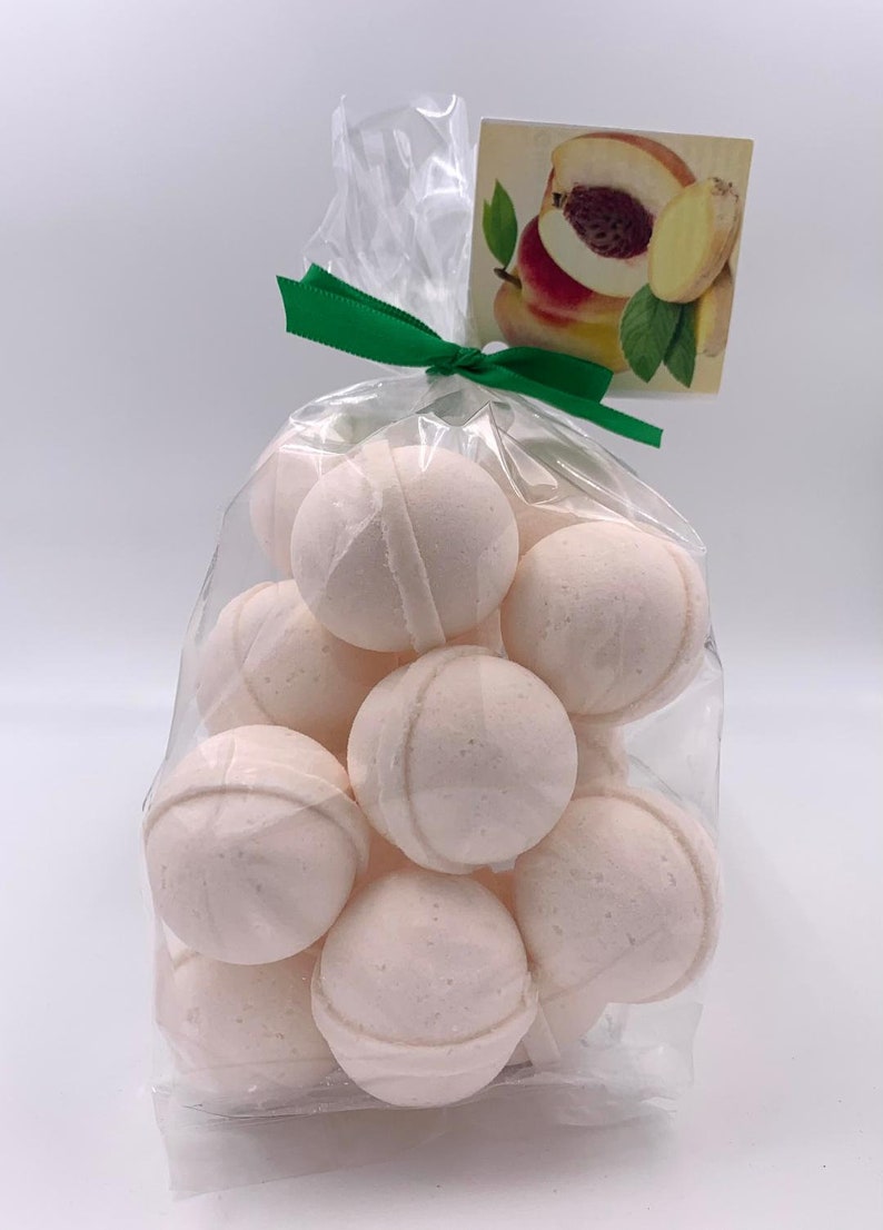 14 bath bombs Ginger Peach Pier 1 Type gift bag bath fizzies, great for dry skin, shea, cocoa, 7 ultra rich oils image 3