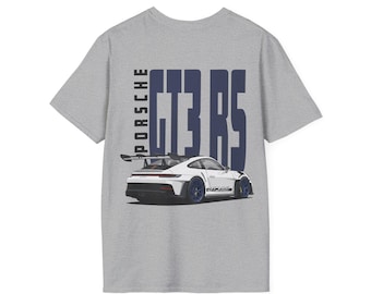 Porsche GT3 RS Shirt - Porsche Graphic Tee - Back Print Car Enthusiast T-shirt - White/Blue