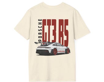 Porsche GT3 RS Shirt - Porsche Graphic Tee - Back Print Car Enthusiast T-shirt - White/Red