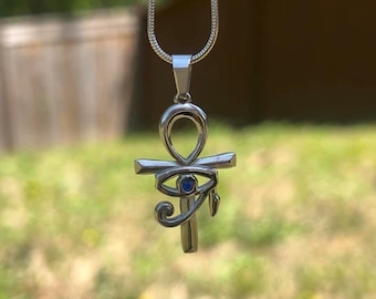 Collier Eyeil de Ra, pendentif en acier inoxydable, breloque croix égyptienne Ankh, collier de protection