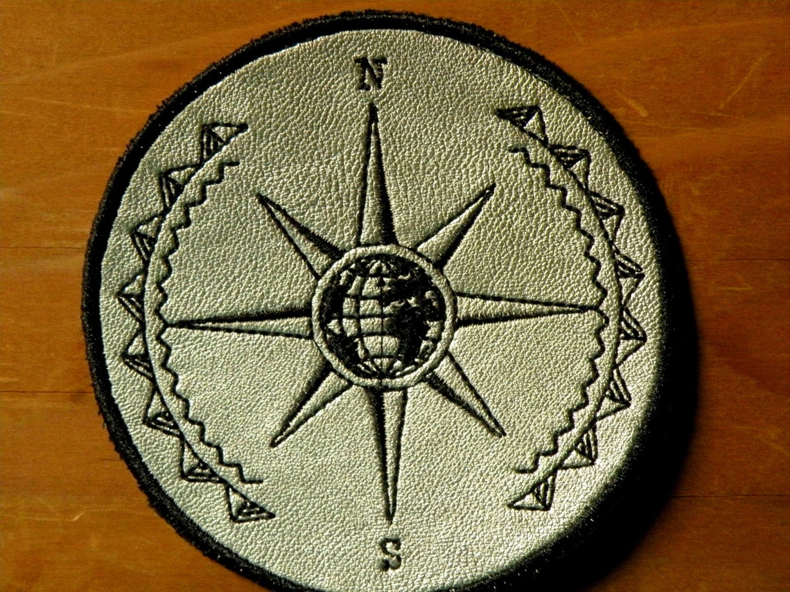 Mariner's Compass Iron on Patch on Cowhide Leather 4 