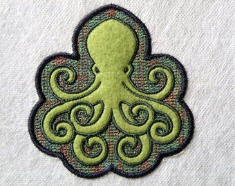 Octopus Iron on Patch on Fleece 3.65 x 3.87 in.