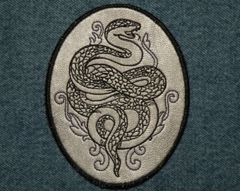 Cowhide Leather Snake Iron on Patch 4.5" x 3.55"