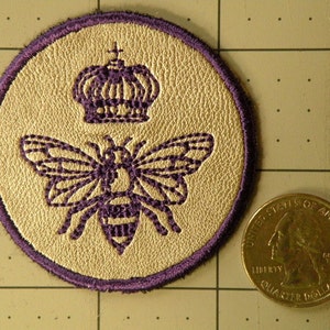 Queen Bee Mini on Cowhide Leather Iron on Patch 2.3&quot;