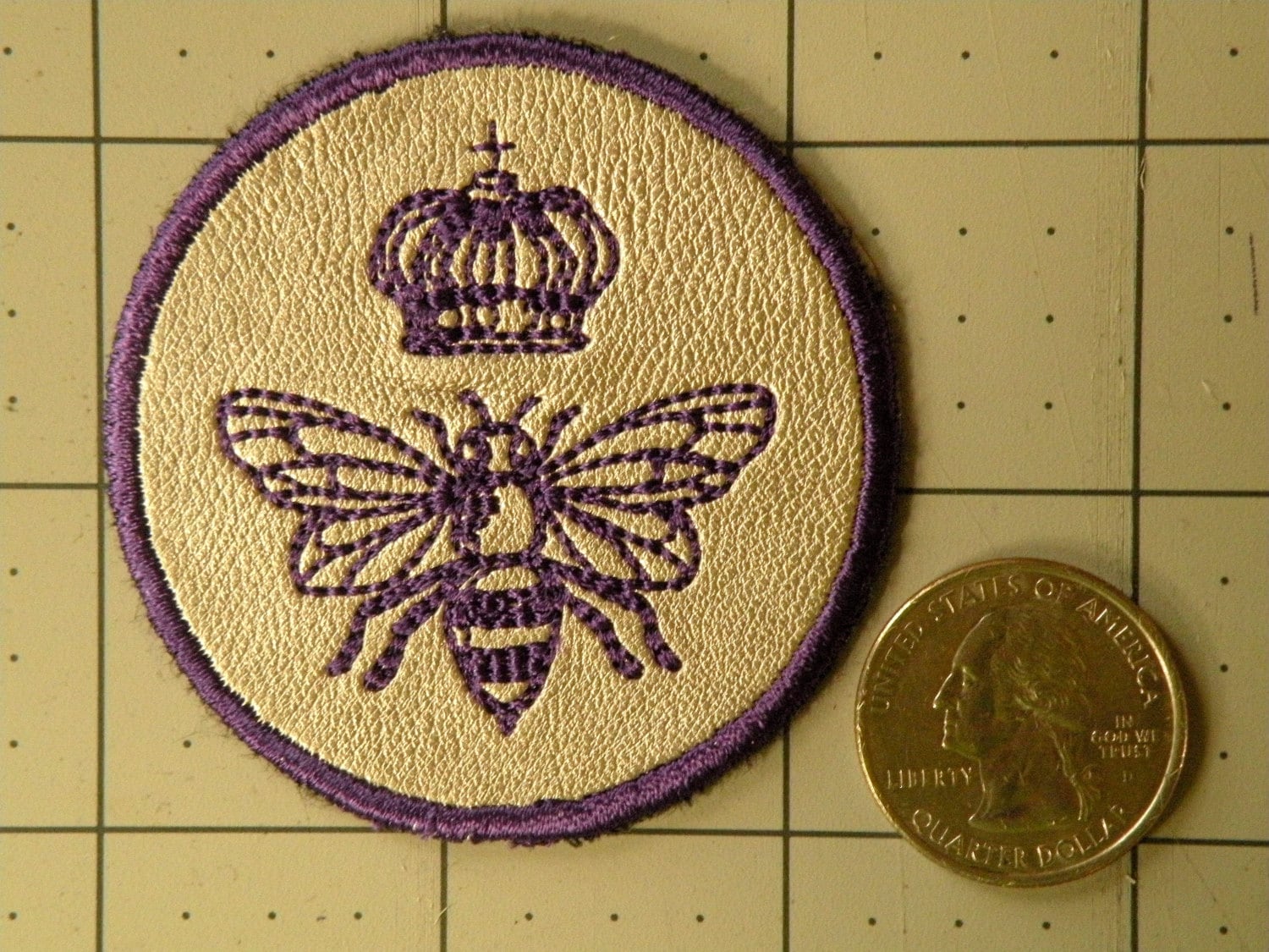 Queen Bee Mini on Cowhide Leather Iron on Patch 2.3"