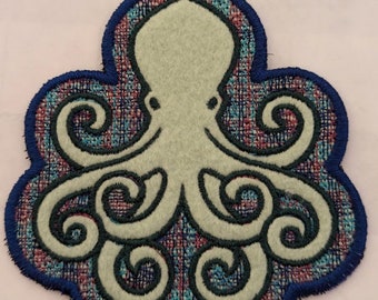 Octopus Iron on Patch on Fleece 3.65 x 3.87 in.