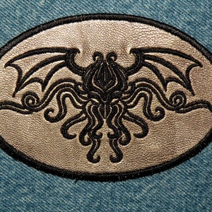 Cthulhu on Leather Iron on Patch 4.4&quot; x 3&quot;