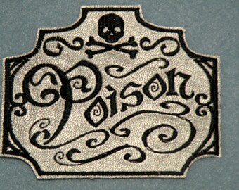 Apothecary Poison on Cowhide Leather Iron on Patch 3.97" x 3.13"