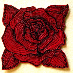 Cowhide Leather Engraved Rose Iron on Patch-NEW COLORS 4&quot;