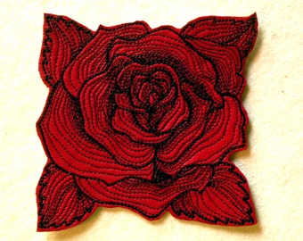 Cowhide Leather Engraved Rose Iron on Patch-NEW COLORS 4"