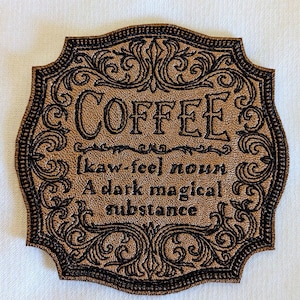 Coffee Iron on Patch on Cowhide Leather 4&quot; x 4&quot;