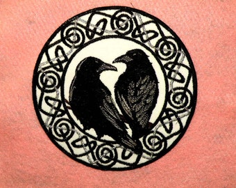 Celtic Ravens Iron on Patch in Silver and Black- small 4"