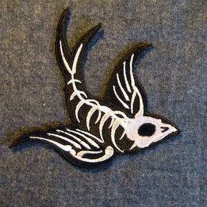 Swallow Skeleton Iron on Patch 5.35&quot; x 5.07&quot;