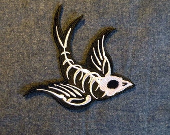 Swallow Skeleton Iron on Patch 5.35" x 5.07"