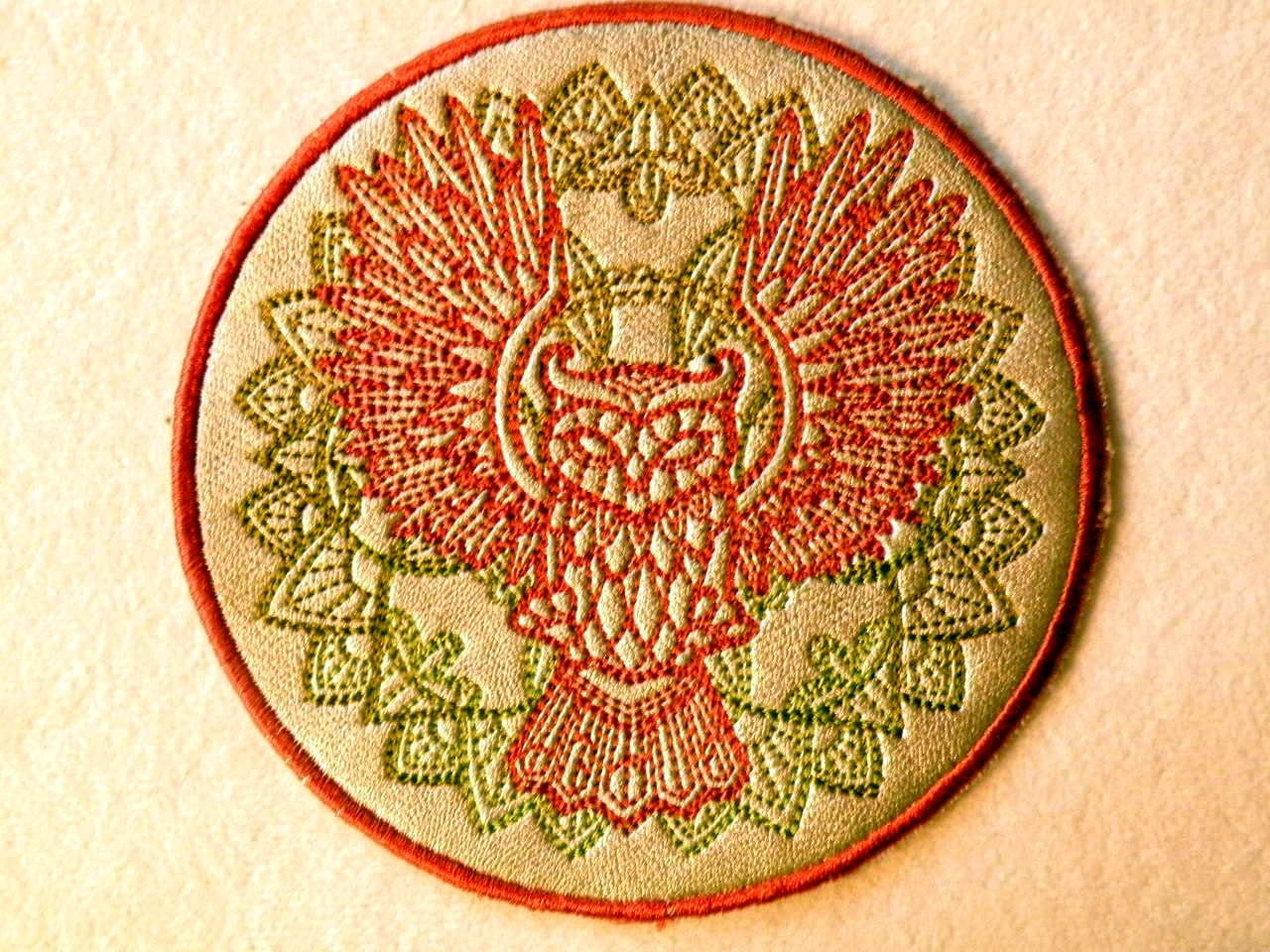 Cowhide Leather Owl Iron on Patch 4.5"