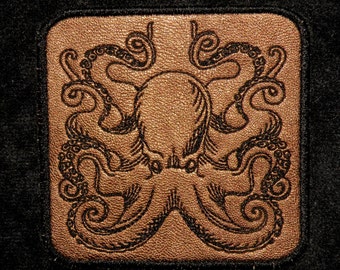 Cowhide Leather Octopus Iron on Patch 3 1/2"