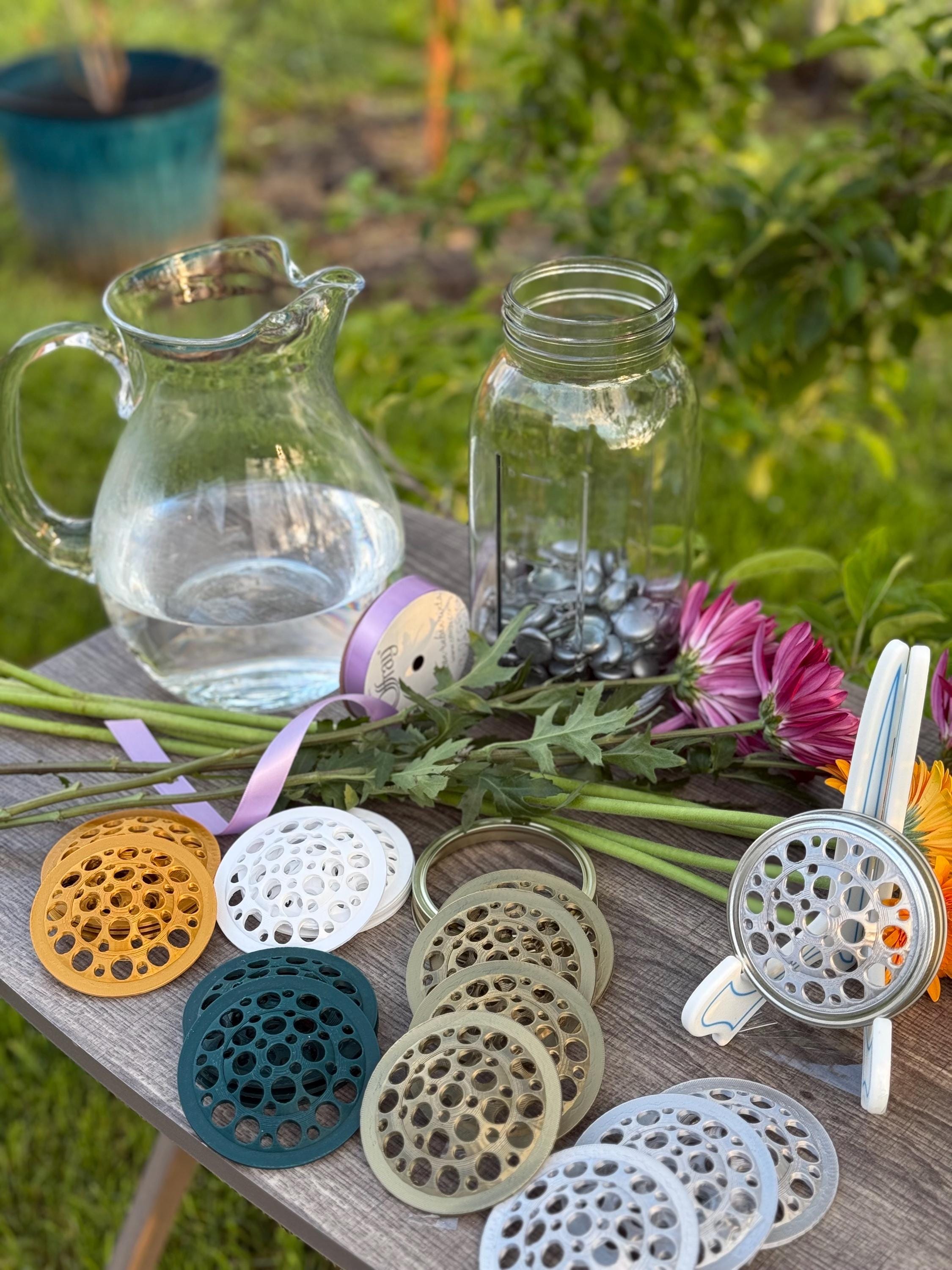 4 Pack: 3D Printed Flower Frog - Wide Mouth Mason Jar Stem
