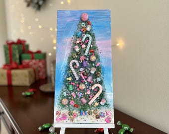Sugarplum Sparkle Tree • Candy-Themed Crushed Glass Resin Artwork • Whimsical Christmas Décor
