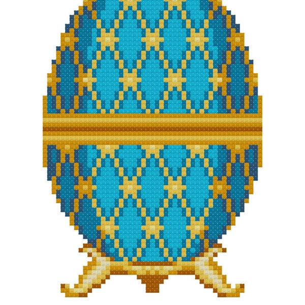 Blue Lattice Faberge Egg - Cross Stitch Pattern - Digital Download PDF