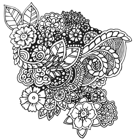 Adult Coloring Page Flowers and Leaves Instant Download | Etsy