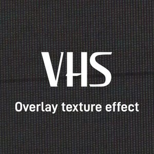May include: Dark grey background with the white text "VHS" and "Overlay texture effect". The image has a textured appearance, suggesting a digital effect or design element. The text is in a clean, sans-serif font.