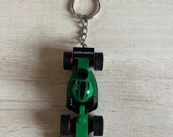 Collectable Aston Martin F1 Car Keychain with Authentic Bricks Used as Charms