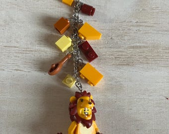 Collectable Lion Costume Keychain with Authentic Bricks Used as Charms