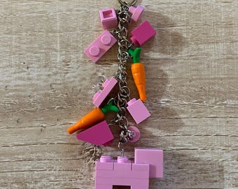 Video Game Pig Keychain with Authentic Bricks Used as Charms