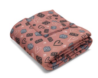 Coral Heart and Brick, LEGO Inspired Arctic Fleece Blanket