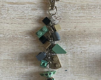 Grogu Keychain with Authentic Bricks Used as Charms