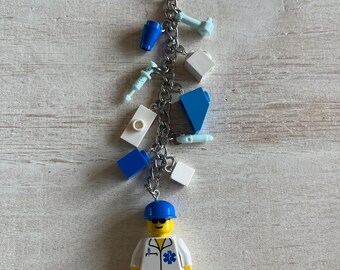 Male EMT Keychain with Authentic Bricks Used as Charms