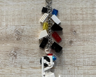 White Motorcycle Keychain with Authentic Bricks Used as Charms
