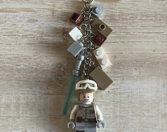 Luke Skywalker Hoth Keychain with Authentic Bricks Used as Charms