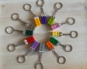 12 Pack Authentic Brick Keychain Classroom Valentines | Party Favors | Birthday Favors with Assortment of Eyes