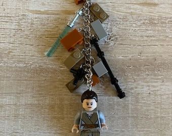 Rey Keychain with Authentic Bricks Used as Charms