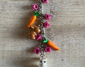 Bunny Keychain with Authentic Bricks Used as Charms