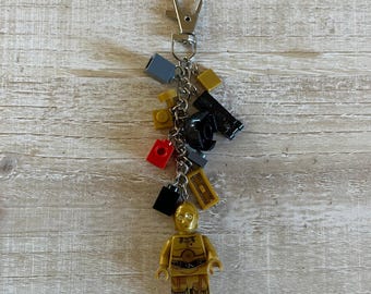 C-3PO Keychain with Authentic Bricks Used as Charms