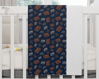 Navy and Orange, LEGO Inspired Soft Fleece Baby Blanket