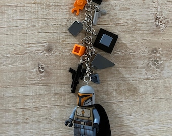 Mandalorian Tribe Warrior Keychain with Authentic Bricks Used as Charms