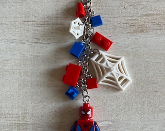 Spider-Man Keychain with Authentic Bricks Used as Charms