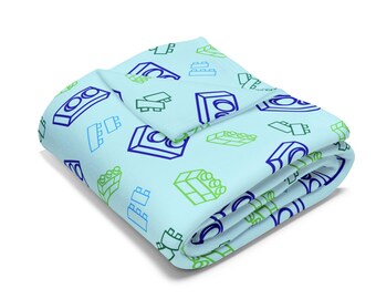 Blue and Green, LEGO Inspired Arctic Fleece Blanket